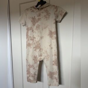 okie dokie Cream and Taupe Tie-Dye Hooded Short-Sleeve One-Piece